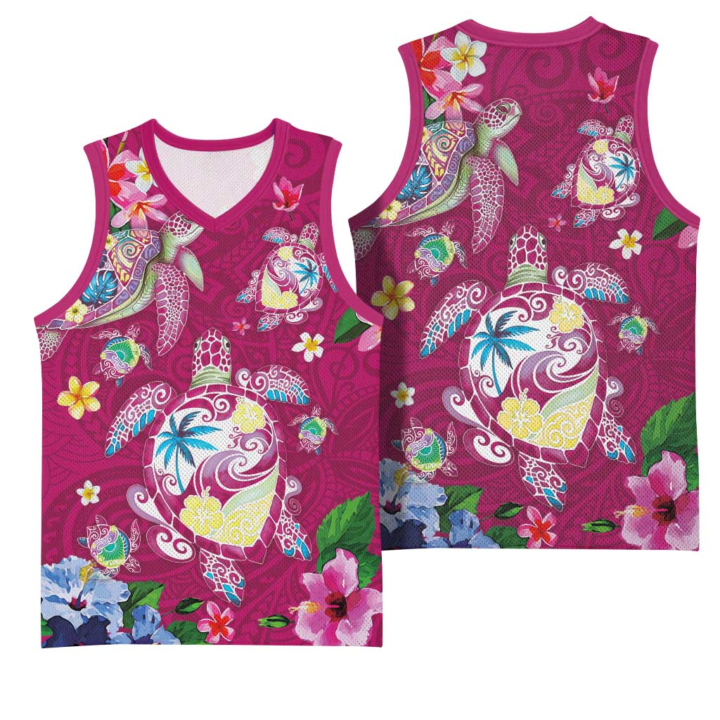 Hawaiian Turtles and Tropical Plants Basketball Jersey Pink Watercolor LT03 - Polynesian Pride