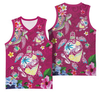 Hawaiian Turtles and Tropical Plants Basketball Jersey Pink Watercolor LT03 - Polynesian Pride