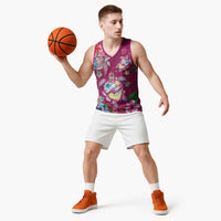 Hawaiian Turtles and Tropical Plants Basketball Jersey Pink Watercolor LT03 - Polynesian Pride