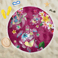Hawaiian Turtles and Tropical Plants Beach Blanket Pink Watercolor LT03 One Size 150cm Pink - Polynesian Pride