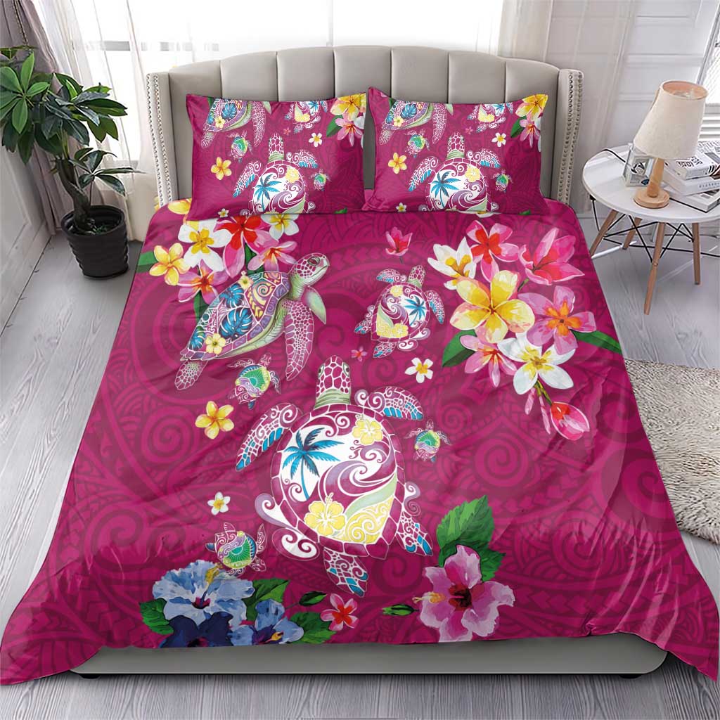 Hawaiian Turtles and Tropical Plants Bedding Set Pink Watercolor LT03 - Polynesian Pride