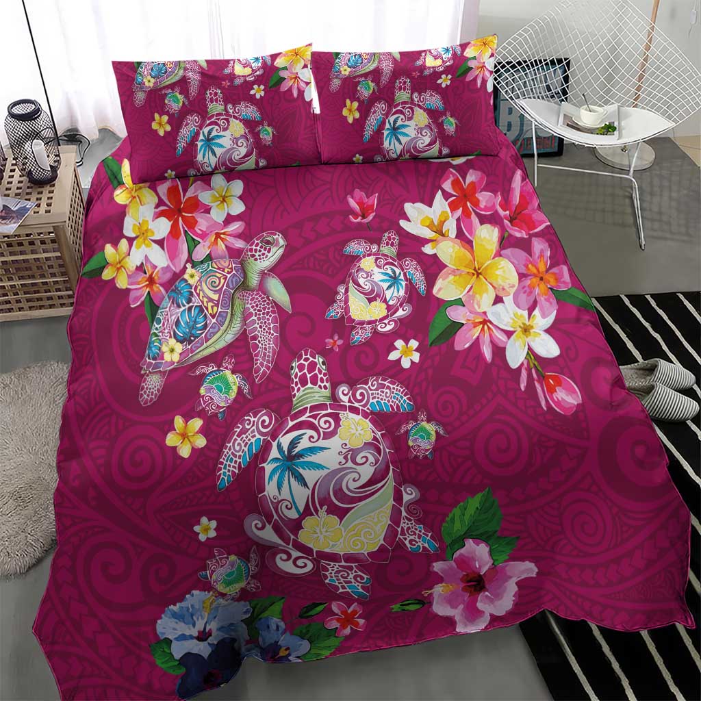 Hawaiian Turtles and Tropical Plants Bedding Set Pink Watercolor LT03 - Polynesian Pride