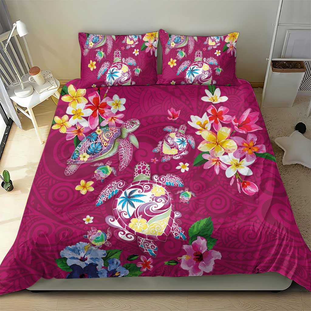 Hawaiian Turtles and Tropical Plants Bedding Set Pink Watercolor LT03 - Polynesian Pride