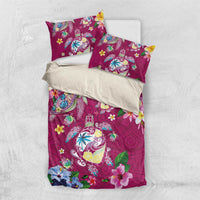 Hawaiian Turtles and Tropical Plants Bedding Set Pink Watercolor LT03 US Twin 172cm x 218cm Pink - Polynesian Pride