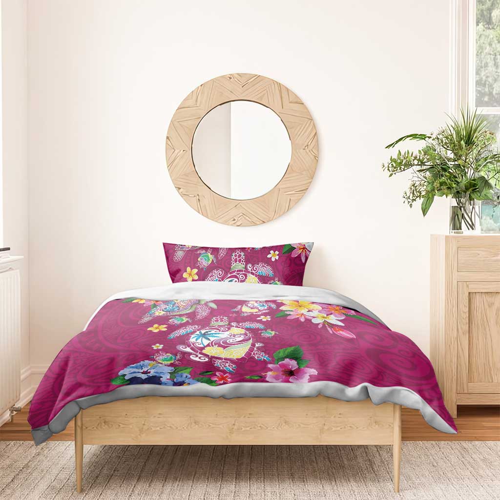 Hawaiian Turtles and Tropical Plants Bedding Set Pink Watercolor LT03 - Polynesian Pride