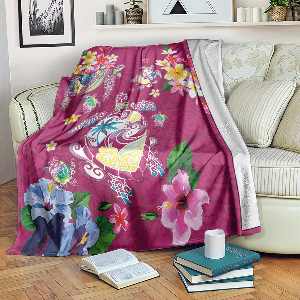 Hawaiian Turtles and Tropical Plants Blanket Pink Watercolor LT03 Pink - Polynesian Pride