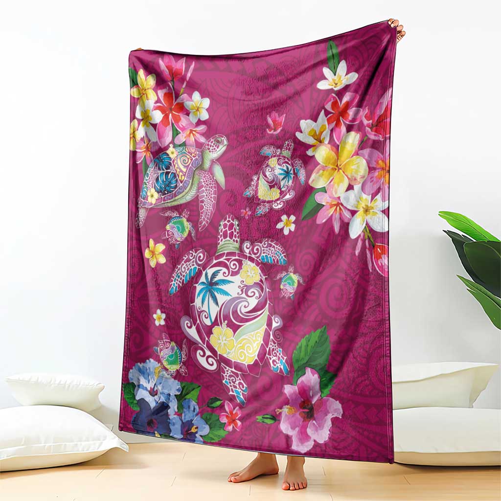 Hawaiian Turtles and Tropical Plants Blanket Pink Watercolor LT03 - Polynesian Pride