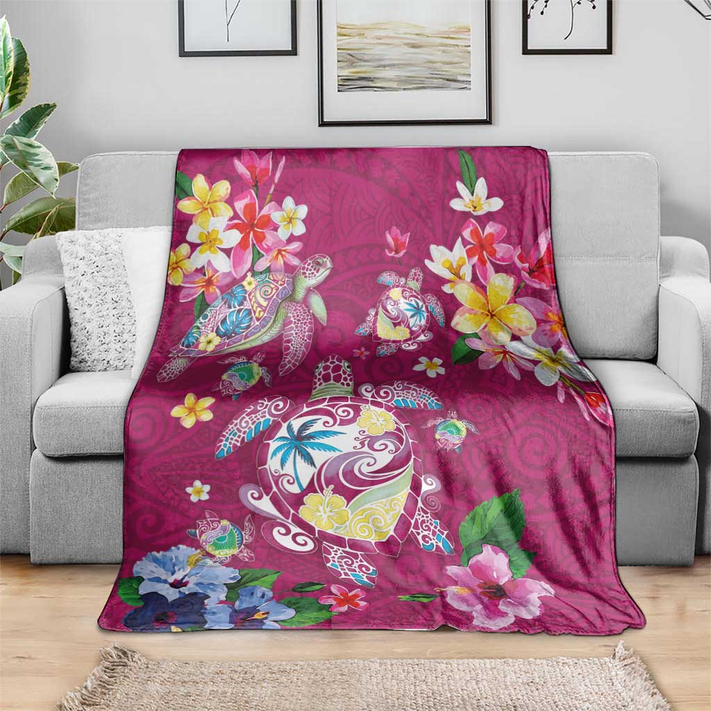 Hawaiian Turtles and Tropical Plants Blanket Pink Watercolor LT03 - Polynesian Pride