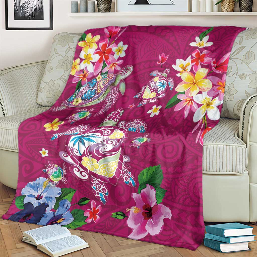 Hawaiian Turtles and Tropical Plants Blanket Pink Watercolor LT03 - Polynesian Pride