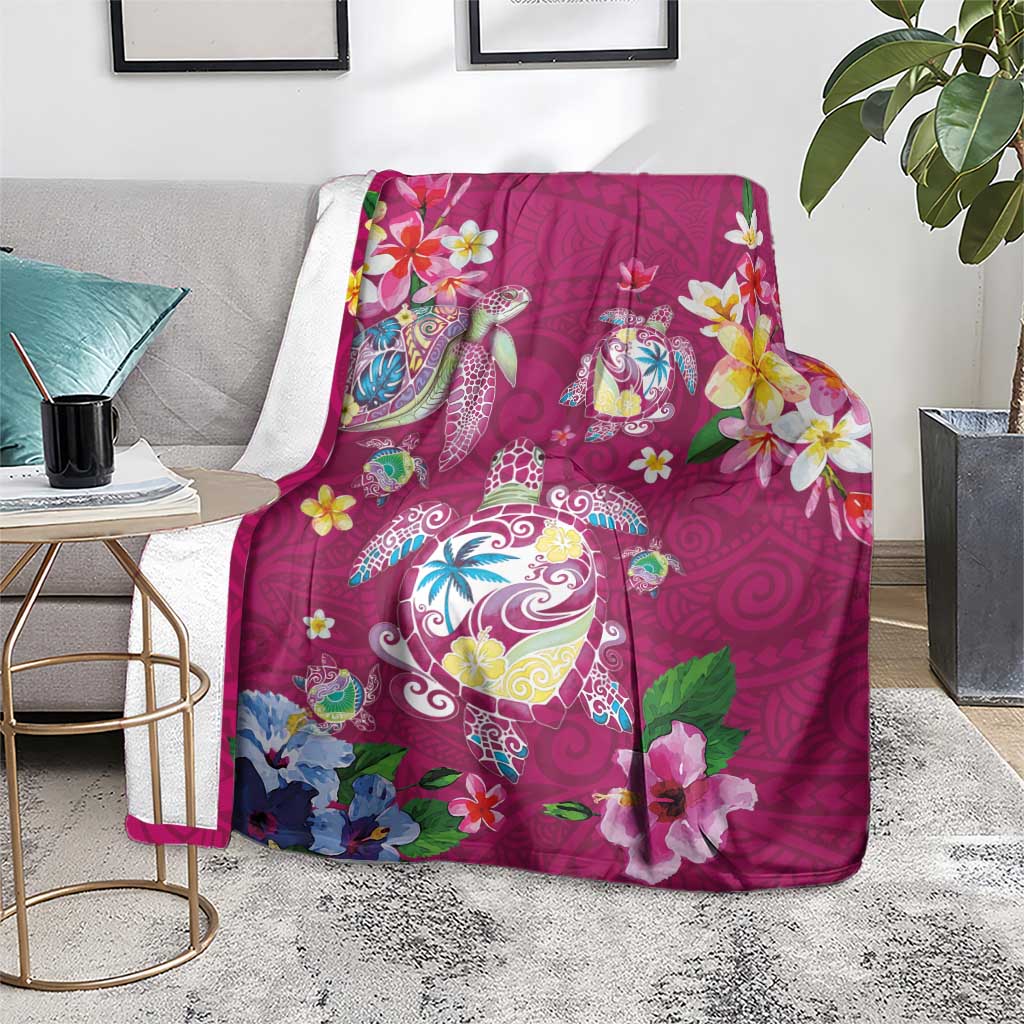 Hawaiian Turtles and Tropical Plants Blanket Pink Watercolor LT03 - Polynesian Pride