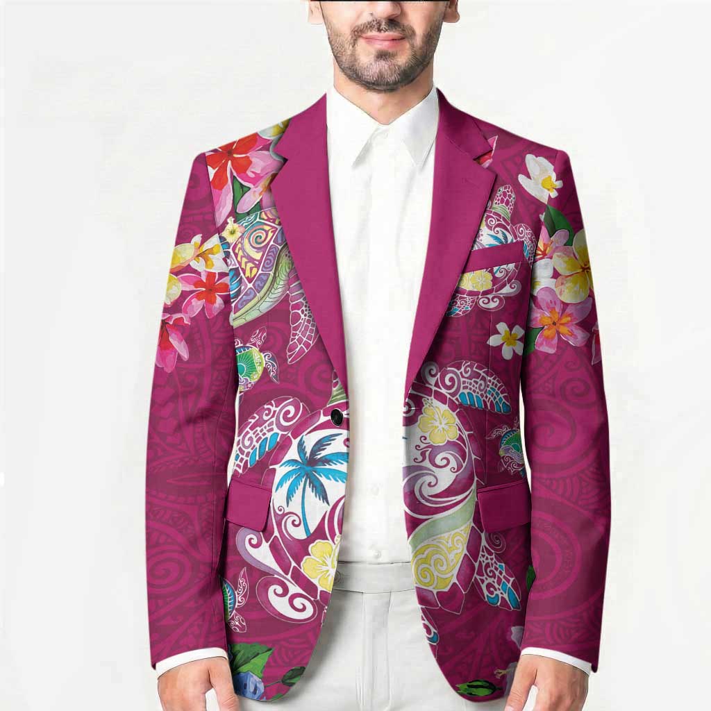 Hawaiian Turtles and Tropical Plants Blazer Pink Watercolor LT03 - Polynesian Pride