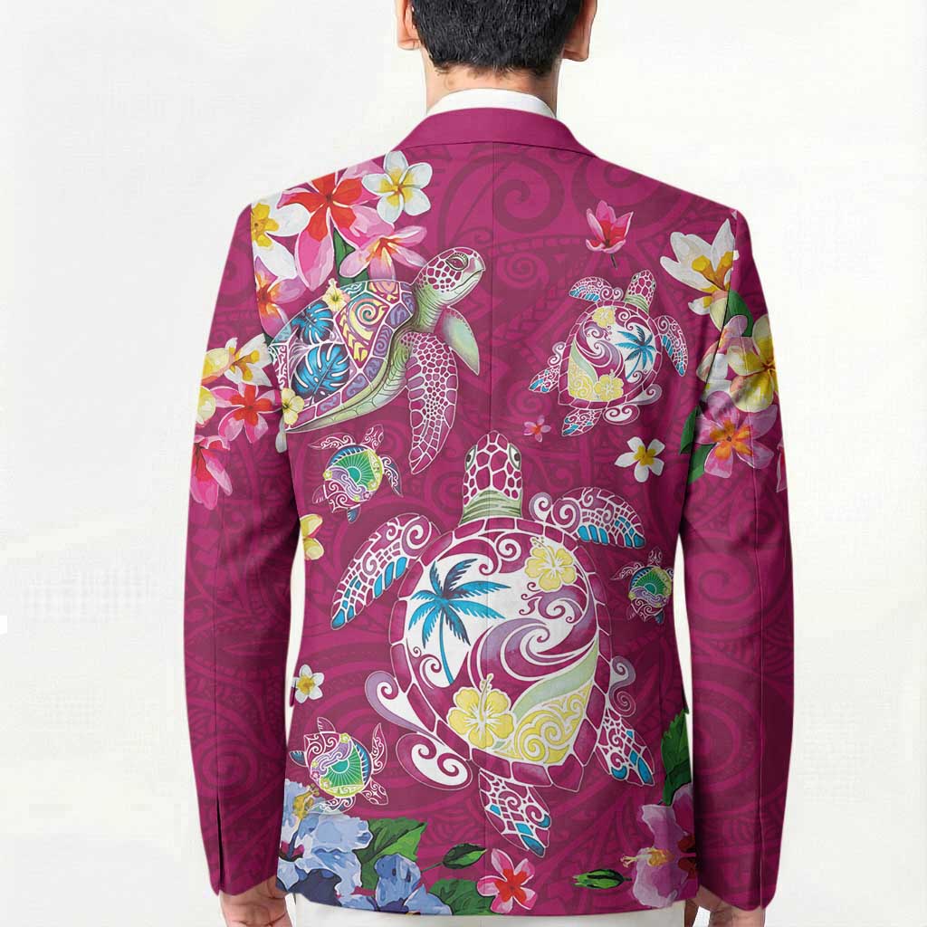 Hawaiian Turtles and Tropical Plants Blazer Pink Watercolor LT03 - Polynesian Pride