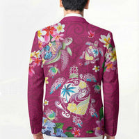 Hawaiian Turtles and Tropical Plants Blazer Pink Watercolor LT03 - Polynesian Pride