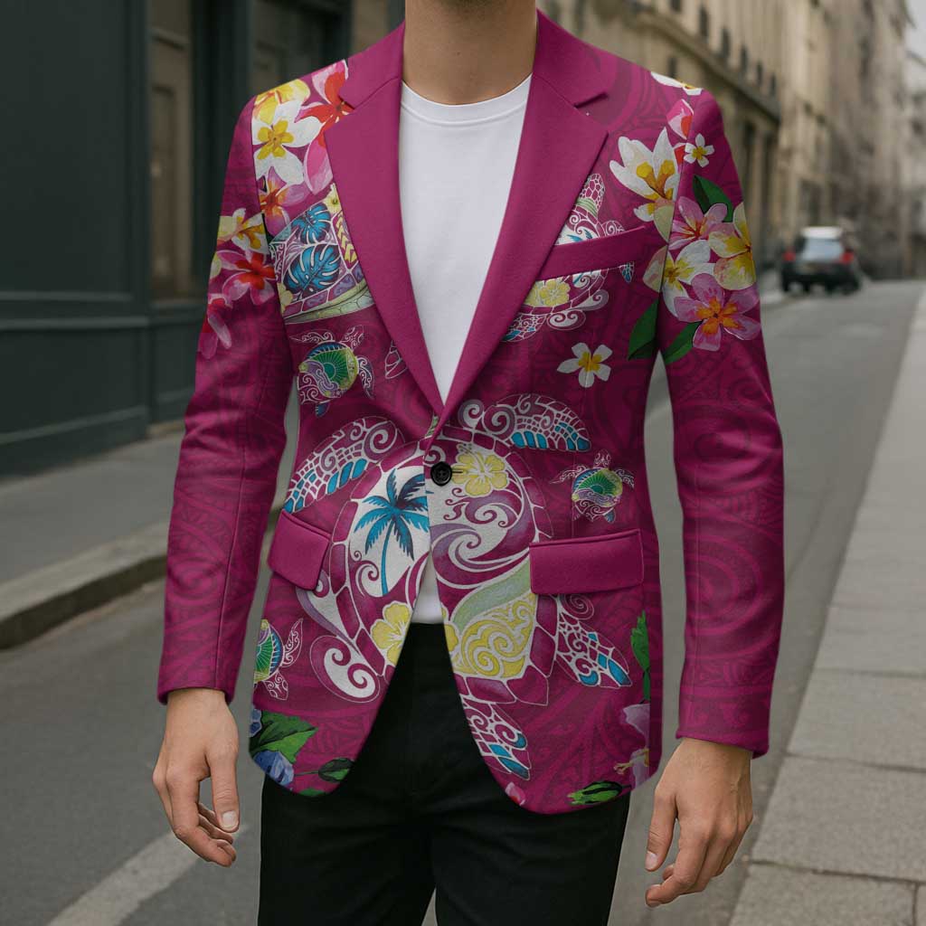 Hawaiian Turtles and Tropical Plants Blazer Pink Watercolor LT03 - Polynesian Pride