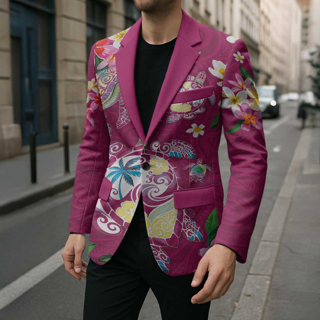 Hawaiian Turtles and Tropical Plants Blazer Pink Watercolor LT03 - Polynesian Pride