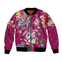 Hawaiian Turtles and Tropical Plants Bomber Jacket Pink Watercolor LT03 Unisex Pink - Polynesian Pride
