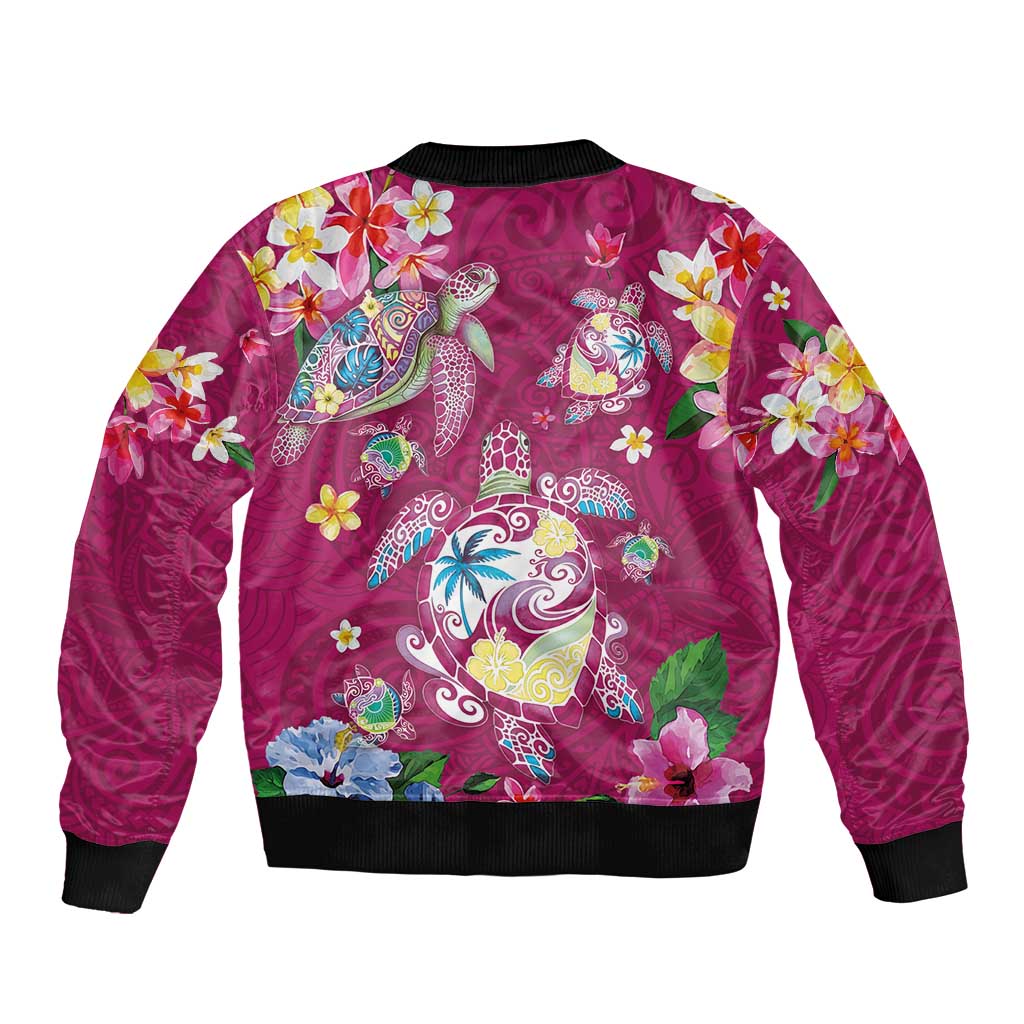 Hawaiian Turtles and Tropical Plants Bomber Jacket Pink Watercolor LT03 - Polynesian Pride