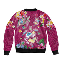Hawaiian Turtles and Tropical Plants Bomber Jacket Pink Watercolor LT03 - Polynesian Pride
