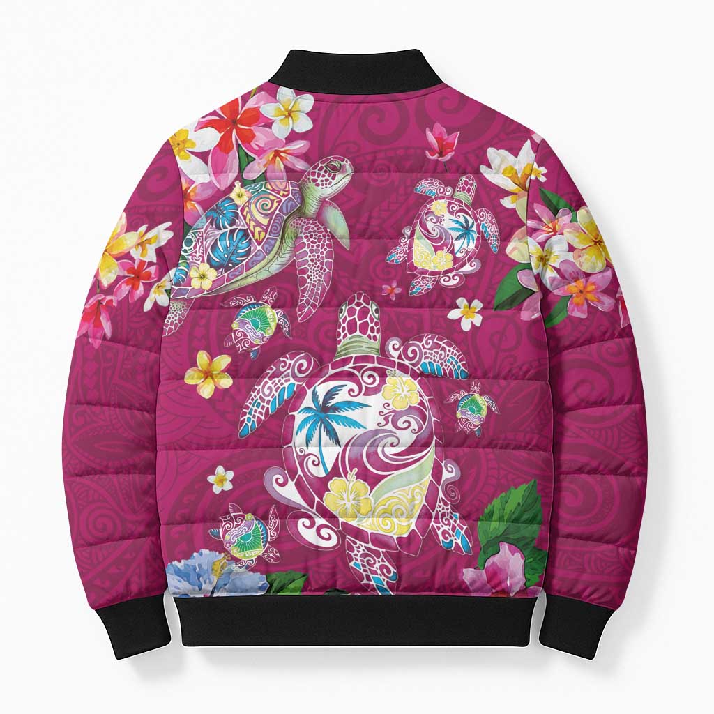 Hawaiian Turtles and Tropical Plants Bomber Puffer Jacket Pink Watercolor LT03 - Polynesian Pride