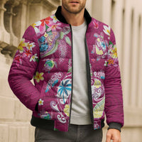 Hawaiian Turtles and Tropical Plants Bomber Puffer Jacket Pink Watercolor LT03 - Polynesian Pride
