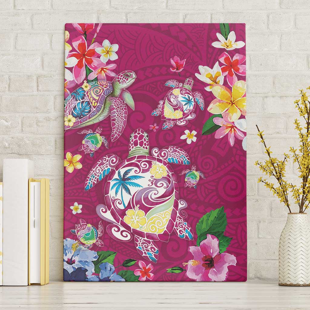 Hawaiian Turtles and Tropical Plants Canvas Wall Art Pink Watercolor LT03 Without Frame Pink - Polynesian Pride