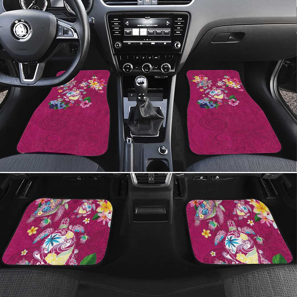 Hawaiian Turtles and Tropical Plants Car Mats Pink Watercolor LT03 Set 4pcs Pink - Polynesian Pride