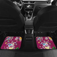 Hawaiian Turtles and Tropical Plants Car Mats Pink Watercolor LT03 Set 2pcs - Back Pink - Polynesian Pride