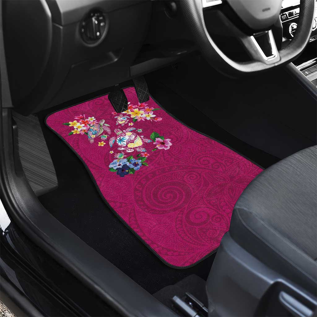 Hawaiian Turtles and Tropical Plants Car Mats Pink Watercolor LT03 - Polynesian Pride