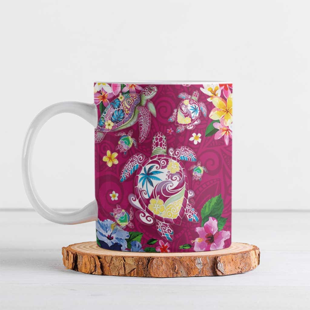 Hawaiian Turtles and Tropical Plants Ceramic Mug Pink Watercolor LT03 Pink - Polynesian Pride