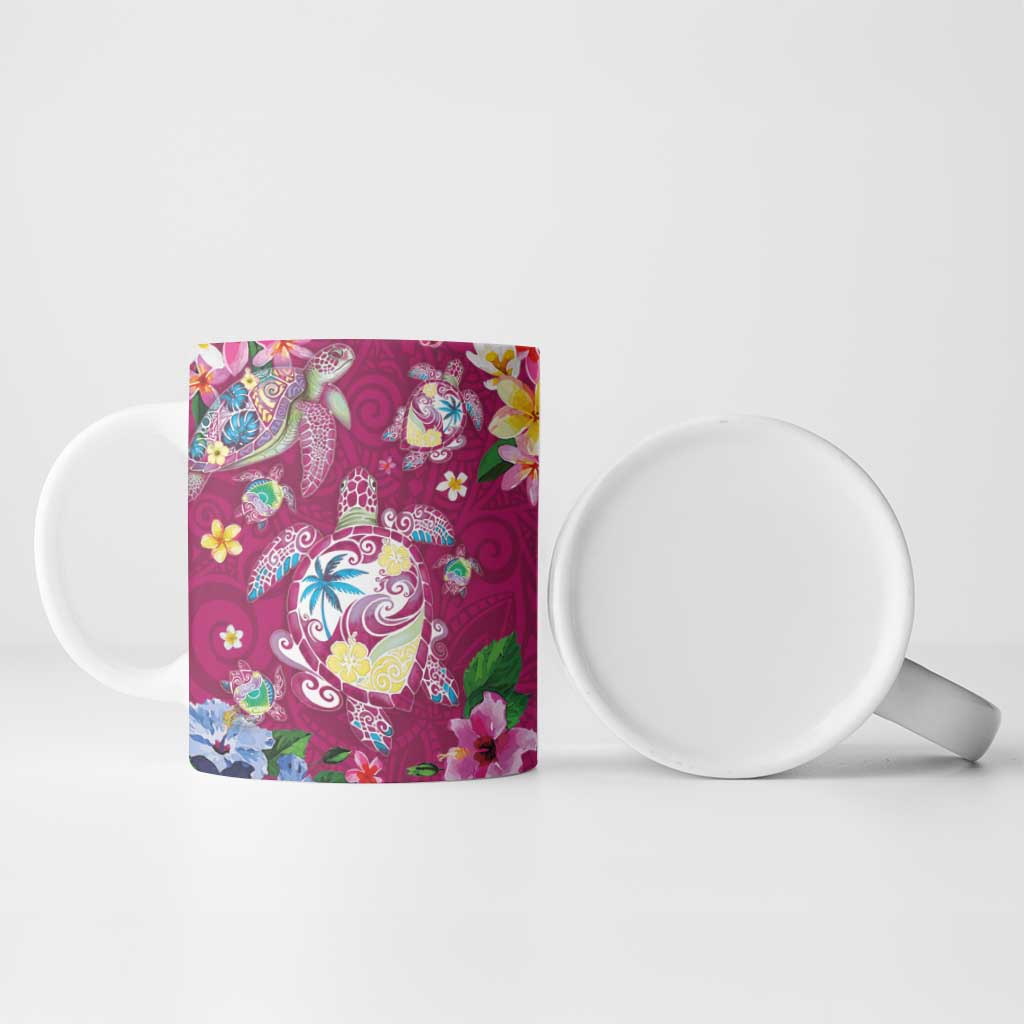 Hawaiian Turtles and Tropical Plants Ceramic Mug Pink Watercolor LT03 - Polynesian Pride
