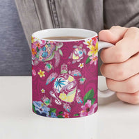 Hawaiian Turtles and Tropical Plants Ceramic Mug Pink Watercolor LT03 - Polynesian Pride