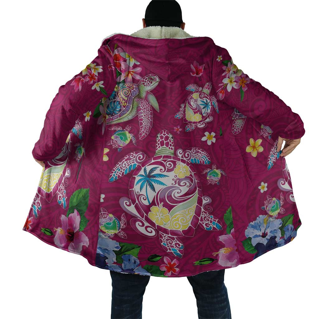 Hawaiian Turtles and Tropical Plants Cloak Pink Watercolor LT03 - Polynesian Pride