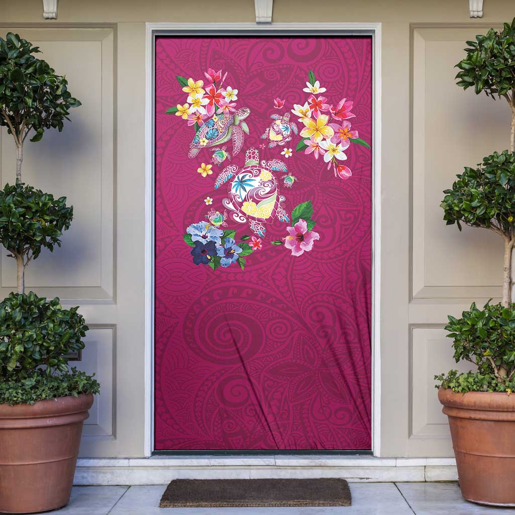 Hawaiian Turtles and Tropical Plants Door Cover Pink Watercolor LT03 Pink - Polynesian Pride