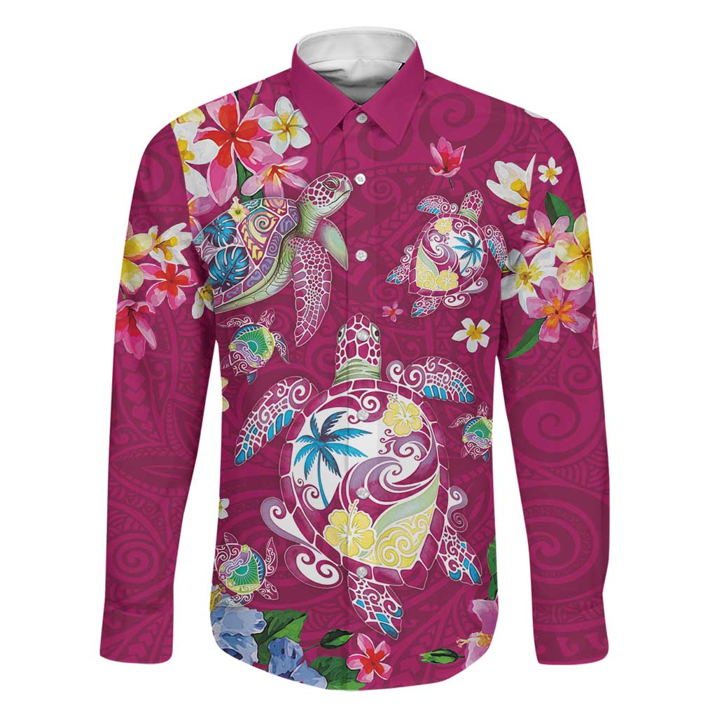 Hawaiian Turtles and Tropical Plants Family Matching Short Sleeve Bodycon Dress and Hawaiian Shirt Pink Watercolor