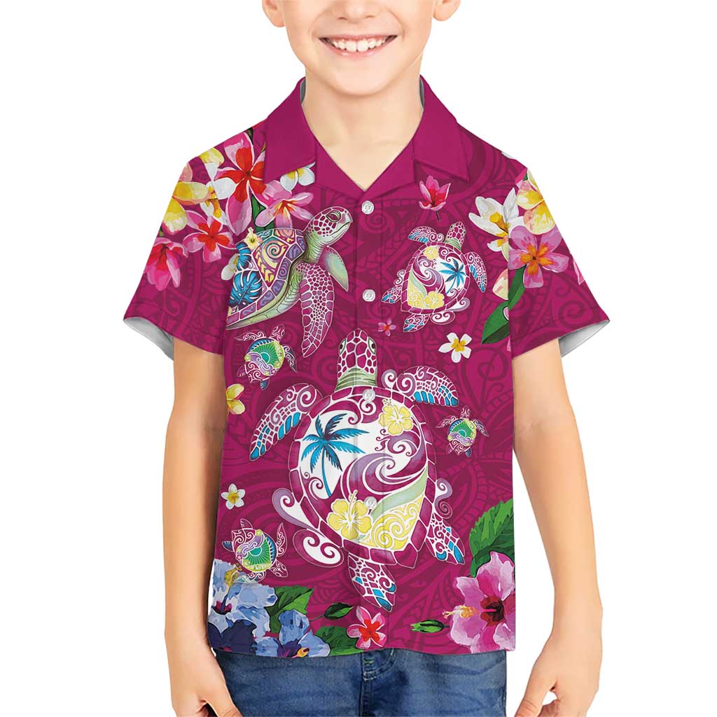 Hawaiian Turtles and Tropical Plants Family Matching Short Sleeve Bodycon Dress and Hawaiian Shirt Pink Watercolor