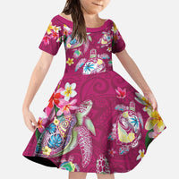 Hawaiian Turtles and Tropical Plants Family Matching Summer Maxi Dress and Hawaiian Shirt Pink Watercolor