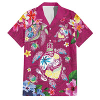 Hawaiian Turtles and Tropical Plants Family Matching Summer Maxi Dress and Hawaiian Shirt Pink Watercolor