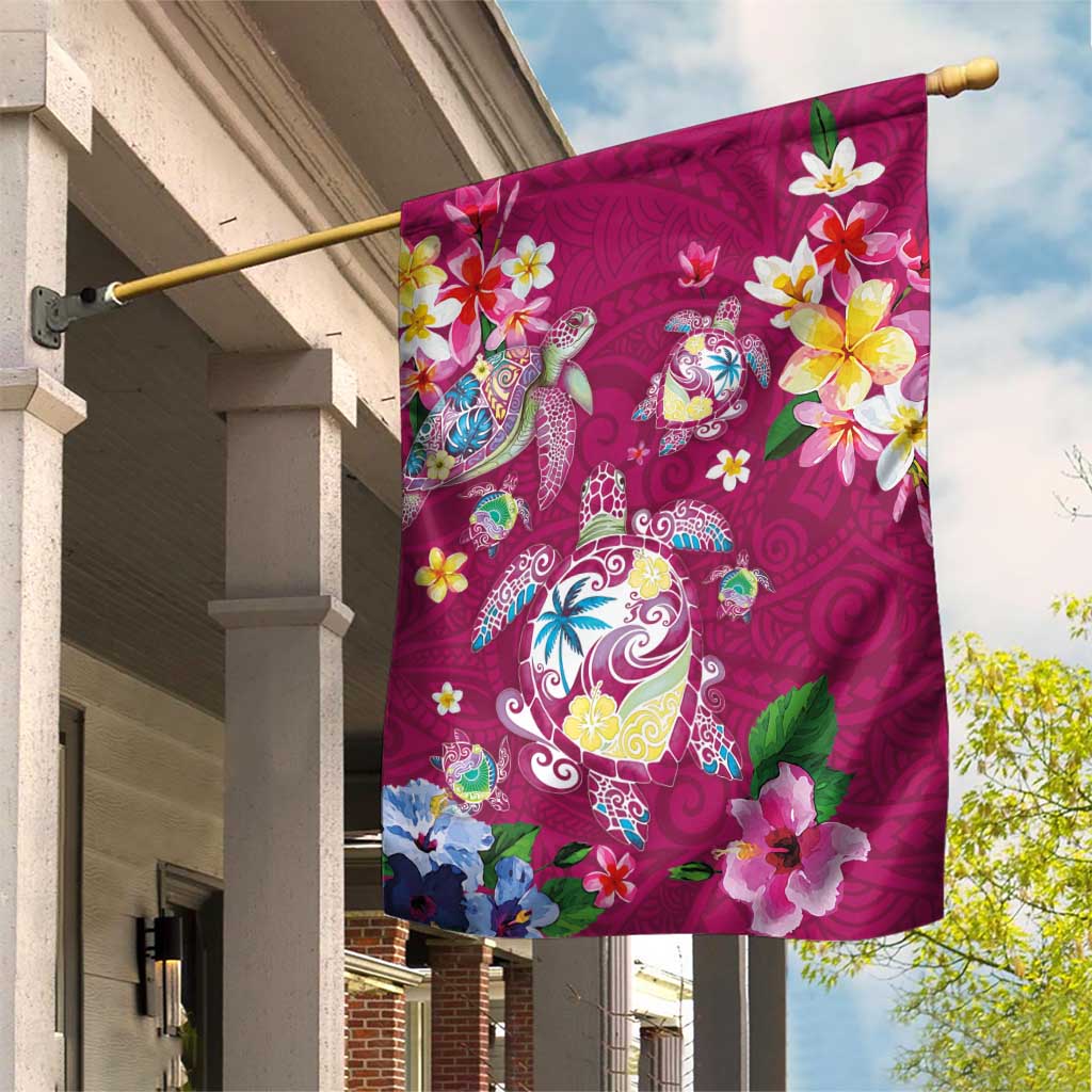 Hawaiian Turtles and Tropical Plants Garden Flag Pink Watercolor LT03 House Flag Pink - Polynesian Pride