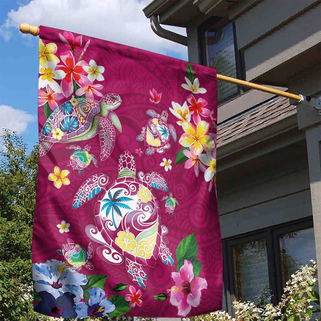 Hawaiian Turtles and Tropical Plants Garden Flag Pink Watercolor LT03 - Polynesian Pride