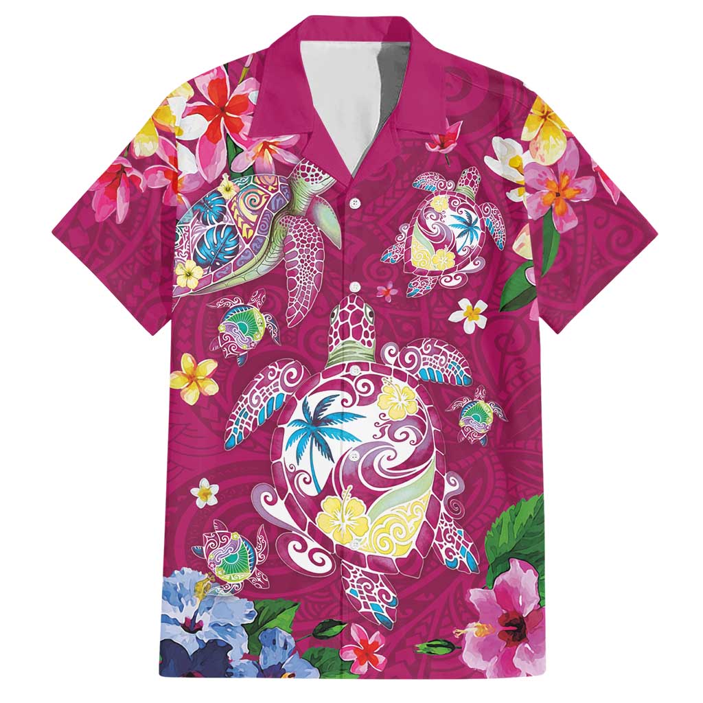 Hawaiian Turtles and Tropical Plants Hawaiian Shirt Pink Watercolor