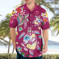 Hawaiian Turtles and Tropical Plants Hawaiian Shirt Pink Watercolor