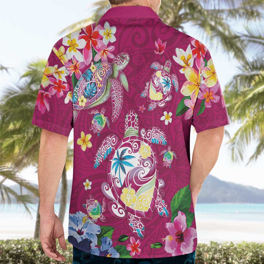 Hawaiian Turtles and Tropical Plants Hawaiian Shirt Pink Watercolor