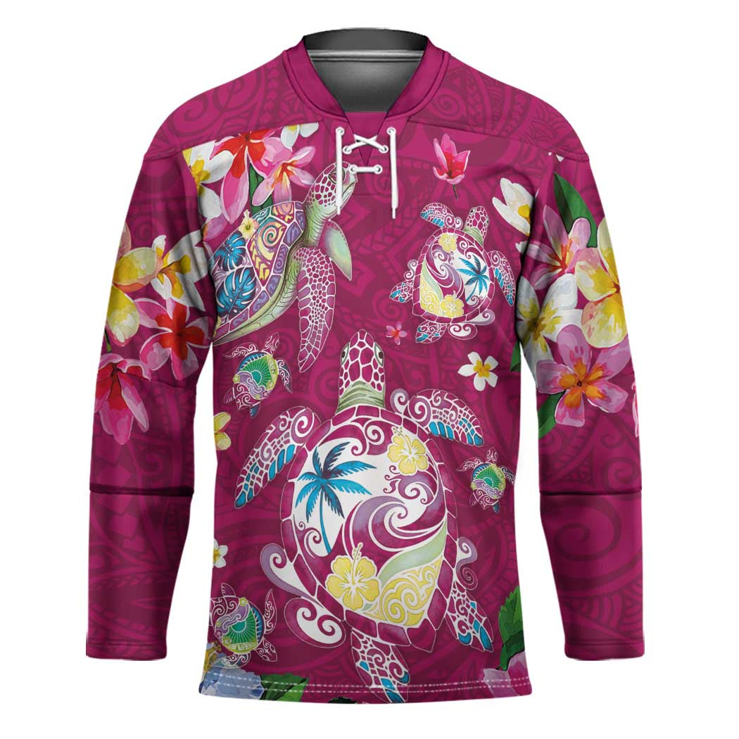 Hawaiian Turtles and Tropical Plants Hockey Jersey Pink Watercolor LT03 Unisex Pink - Polynesian Pride