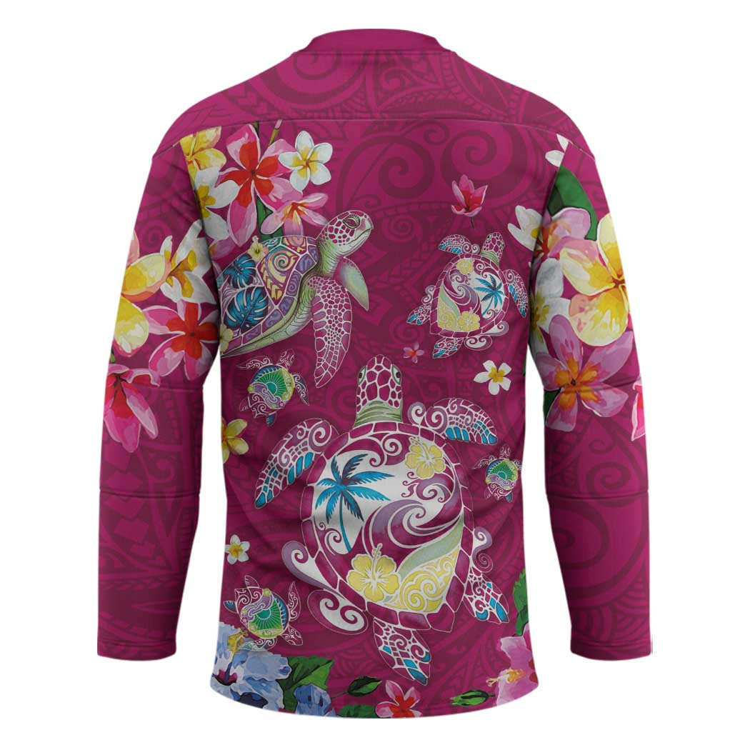 Hawaiian Turtles and Tropical Plants Hockey Jersey Pink Watercolor LT03 - Polynesian Pride