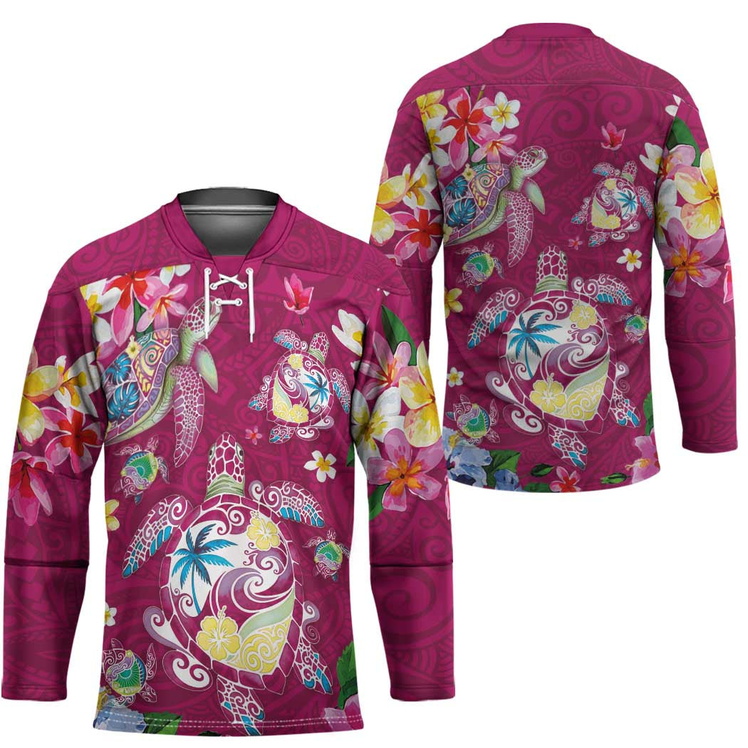 Hawaiian Turtles and Tropical Plants Hockey Jersey Pink Watercolor LT03 - Polynesian Pride