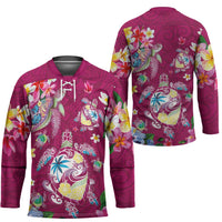 Hawaiian Turtles and Tropical Plants Hockey Jersey Pink Watercolor LT03 - Polynesian Pride