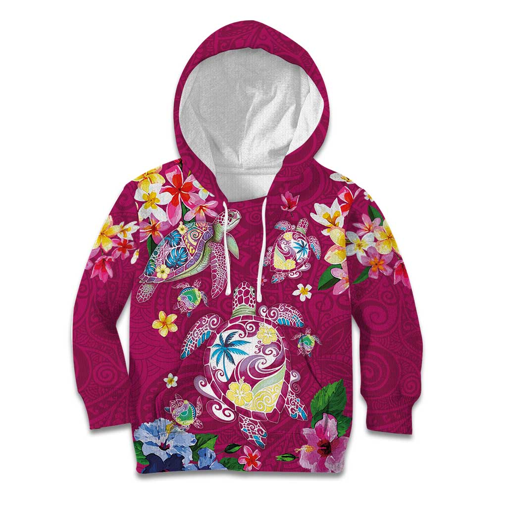 Hawaiian Turtles and Tropical Plants Kid Hoodie Pink Watercolor LT03 Hoodie Pink - Polynesian Pride