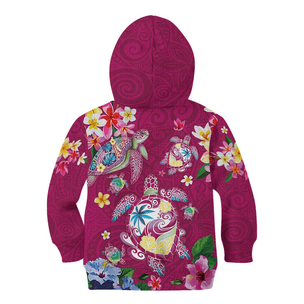 Hawaiian Turtles and Tropical Plants Kid Hoodie Pink Watercolor LT03 - Polynesian Pride
