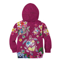 Hawaiian Turtles and Tropical Plants Kid Hoodie Pink Watercolor LT03 - Polynesian Pride
