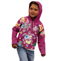 Hawaiian Turtles and Tropical Plants Kid Hoodie Pink Watercolor LT03 - Polynesian Pride